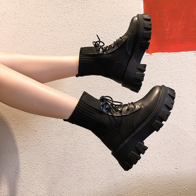 Γυναικείες φθινόπωρο-χειμωνιάτικες μπότες με κορδόνια και τραχιά σόλα 6 εκατοστά -  δύο μοντέλα