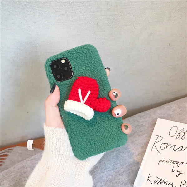 Zöld-fehér karácsonyi tok Iphone 11 Pro Max készülékhez 3D elemes kesztyűvel