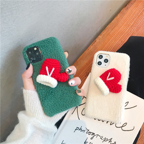 Zöld-fehér karácsonyi tok Iphone 11 Pro Max készülékhez 3D elemes kesztyűvel