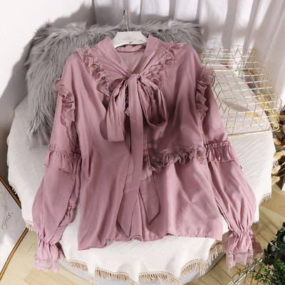 Modern női ing szalaggal és fürtökkel, négy színben