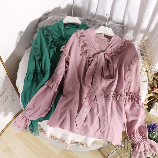 Modern női ing szalaggal és fürtökkel, négy színben