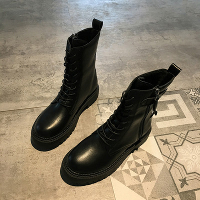 Καθημερινές γυναικείες μπότες με φερμουάρ με κορδόνια σε μαύρο χρώμα