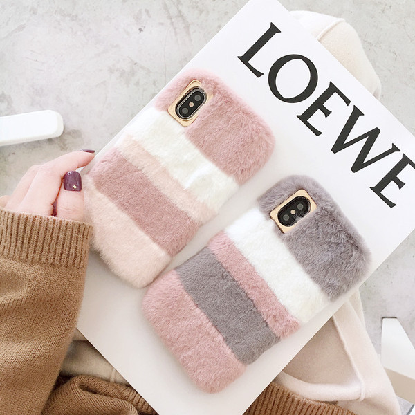 Χνουδοτή θήκη για το Iphone X / XS σε γκρι και ροζ χρώμα