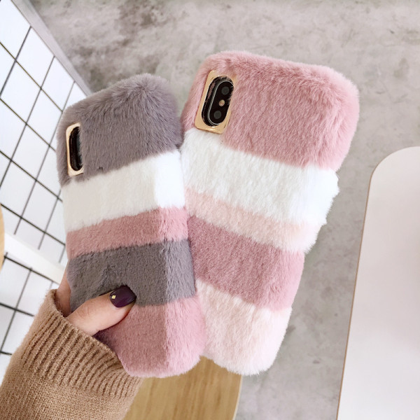 Χνουδοτή θήκη για το Iphone X / XS σε γκρι και ροζ χρώμα