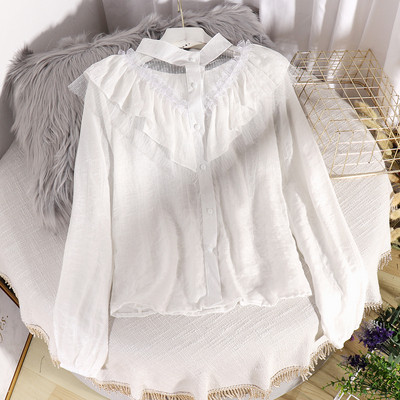 Μοντέρνο γυναικείο πουκάμισο με δαντέλα και κουμπιά σε πράσινο, ροζ, λευκό και μαύρο χρώμα