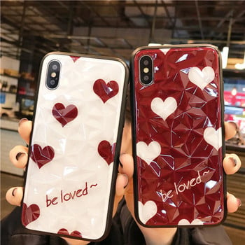 Калъф за  Iphone X/XS с лъскав ефект и надпис be loved в бял и бордо цвят