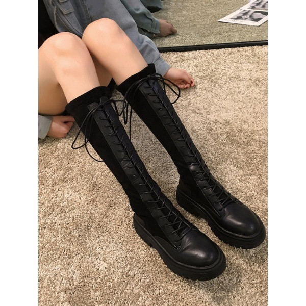 Modern őszi-téli csizma eco bőr és textil fűzővel - két modell