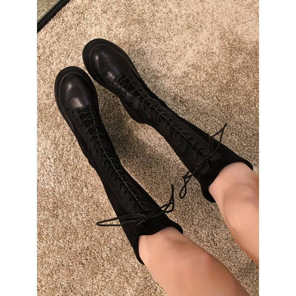 Modern őszi-téli csizma eco bőr és textil fűzővel - két modell