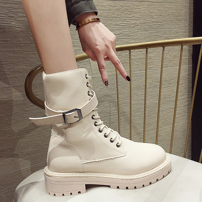 Καθημερινές γυναικείες μπότες από οικολογικό δέρμα με φερμουάρ και κορδόνια σε μαύρο χρώμα