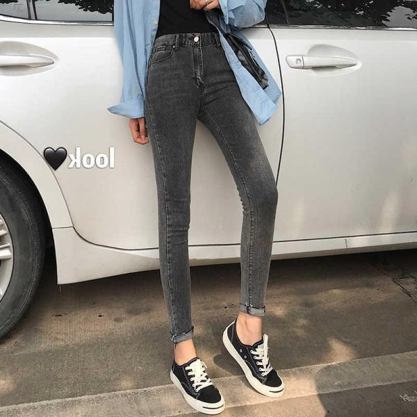 Női farmer szürke színben Slim modell és magas derék