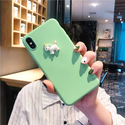 Силиконов калъф с 3D елемент еднорог за Iphone X/XS в оранжев и  зелен цвят
