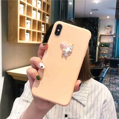Силиконов калъф с 3D елемент еднорог за Iphone X/XS в оранжев и  зелен цвят