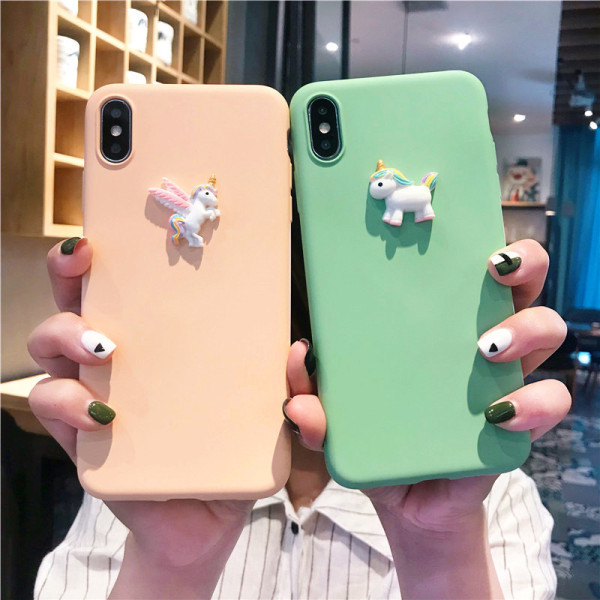 Θήκη σιλικόνης με τρισδιάστατο στοιχείο Unicorn για το iPhone X / XS σε πορτοκαλί και πράσινο χρώμα