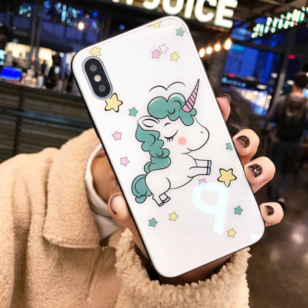 Iphone X / XS tok egyszarvúval, rózsaszín és zöld színben