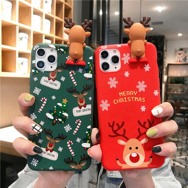 Χριστουγεννιάτικη θήκη σιλικόνης με στοιχείο 3D ελάφια για το Iphone 11 Pro Max - δύο μοντέλα