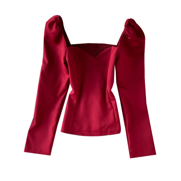 Κομψή γυναικεία μπλούζα με μακριά μανίκια και τετράγωνο ντεκολτέ σε πέντε χρώματα