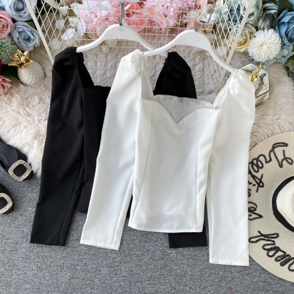 Κομψή γυναικεία μπλούζα με μακριά μανίκια και τετράγωνο ντεκολτέ σε πέντε χρώματα