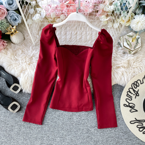 Κομψή γυναικεία μπλούζα με μακριά μανίκια και τετράγωνο ντεκολτέ σε πέντε χρώματα