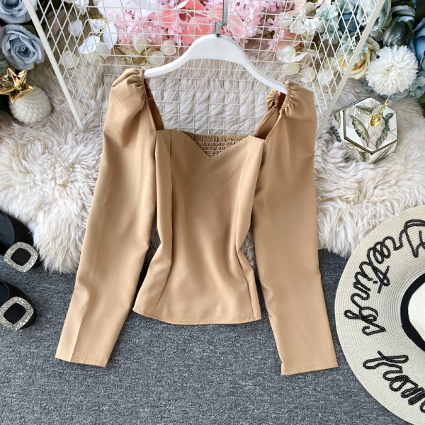 Κομψή γυναικεία μπλούζα με μακριά μανίκια και τετράγωνο ντεκολτέ σε πέντε χρώματα