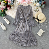 Modern női sifon ruha virágmintás, hosszú ujjú több színben