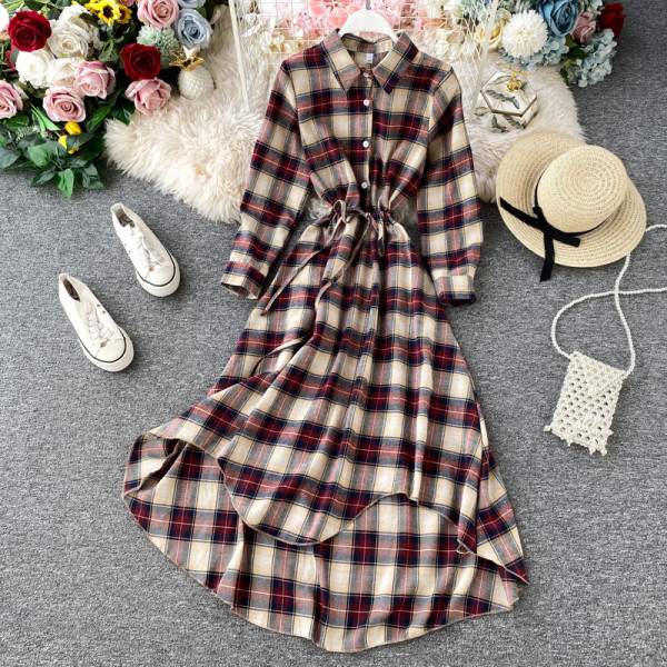 Modern női aszimmetrikus ruha gombokkal és nyakkendőkkel három színben