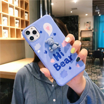 Калъф с надпис Hi Bear и 3D елемент мече за  Iphone 11 Pro Max в розов и син цвят