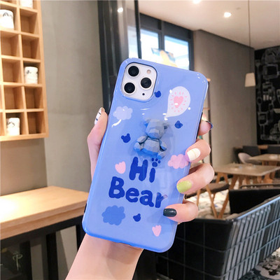 Tok Hi Bear felirattal és 3D mackó elemmel Iphone 11 Pro Max készülékhez rózsaszín és kék színben