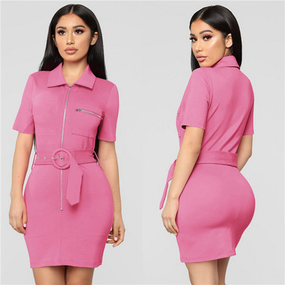 Női alkalmi ruha derékban övvel, cipzárral több színben