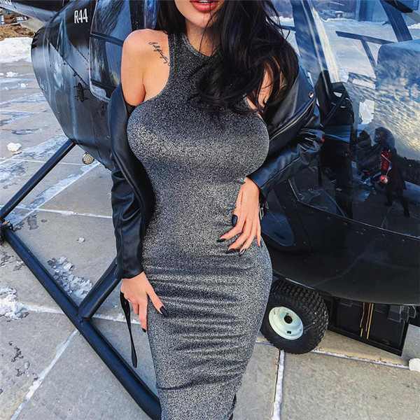 Stílusos női ruha testre szabott modell fényes hatással, két színben