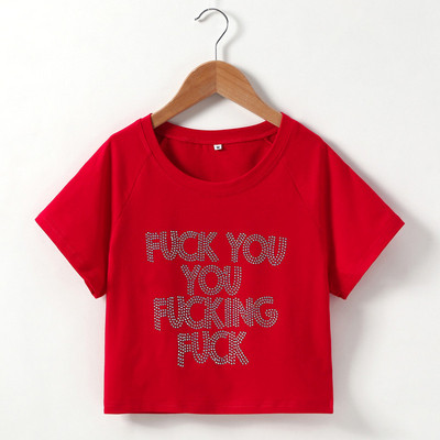 Modern női póló kövekkel - rövid fekete és piros modell