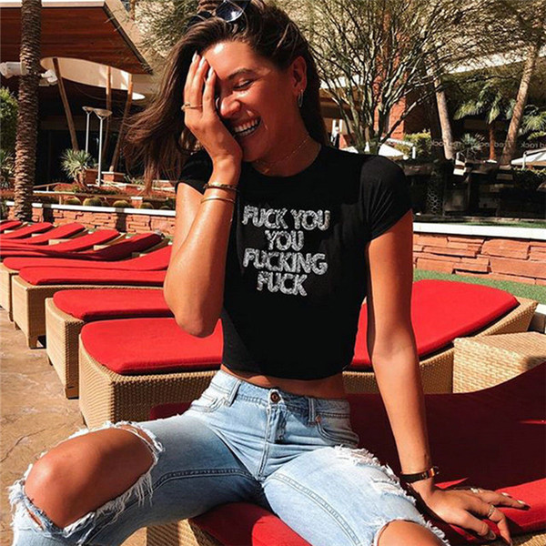 Modern női póló kövekkel - rövid fekete és piros modell