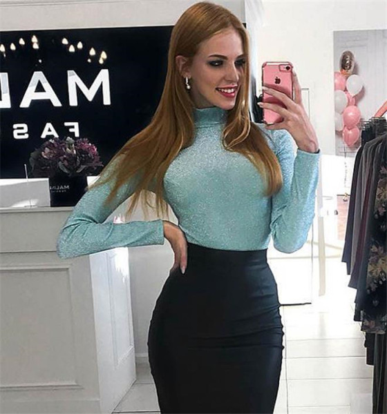 Modern női őszi-téli blúz fényes hatással