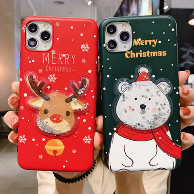 Коледен калъф с надпис Merry Christmas и 3D елемент мече и елен за Iphone 11 Pro Max