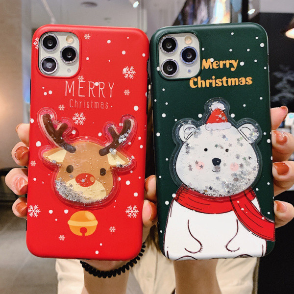 Karácsonyi tok Merry Christmas felirattal és 3D medve és szarvas elemmel Iphone 11 Pro Max készülékhez