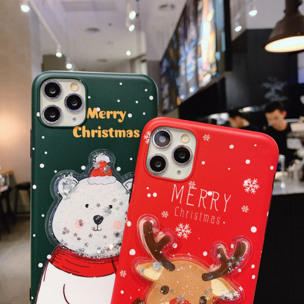Karácsonyi tok Merry Christmas felirattal és 3D medve és szarvas elemmel Iphone 11 Pro Max készülékhez