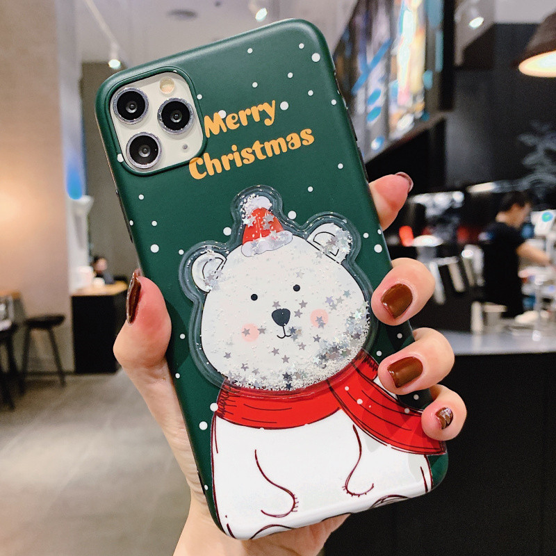 Karácsonyi tok Merry Christmas felirattal és 3D medve és szarvas elemmel Iphone 11 Pro Max készülékhez