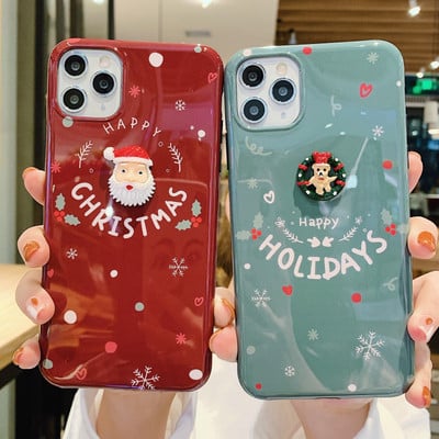 Коледен модел с надпис Happy Holidays и 3D елемент дядо Коледа и мече за Iphone 11 Pro Max