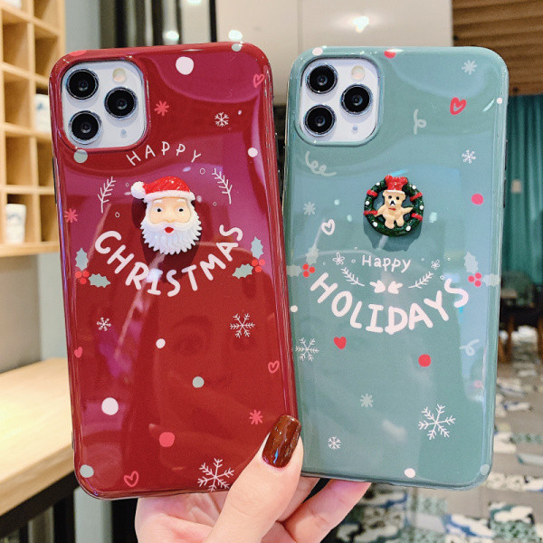 Model de Crăciun cu inscripție Sărbători Fericite și element 3D Moș Crăciun și ursuleț pentru Iphone 11 Pro Max