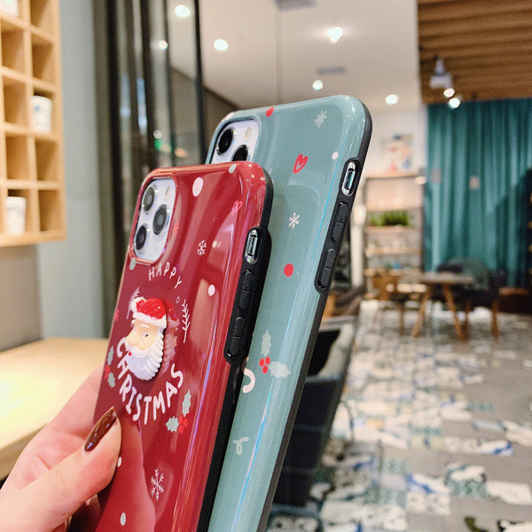 Model de Crăciun cu inscripție Sărbători Fericite și element 3D Moș Crăciun și ursuleț pentru Iphone 11 Pro Max