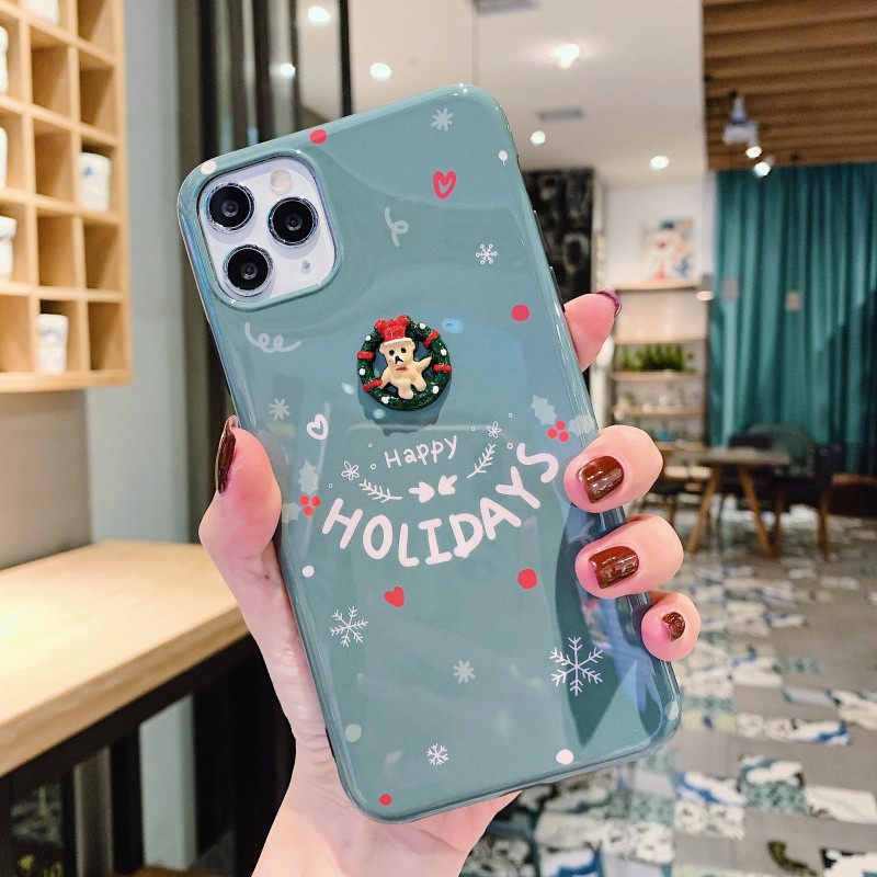 Model de Crăciun cu inscripție Sărbători Fericite și element 3D Moș Crăciun și ursuleț pentru Iphone 11 Pro Max