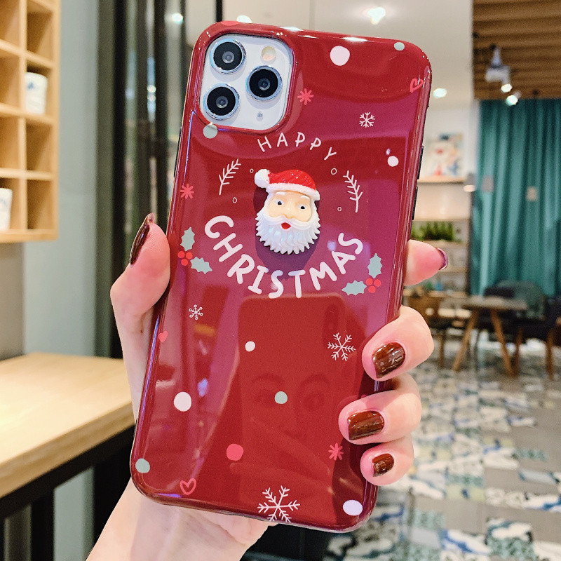 Model de Crăciun cu inscripție Sărbători Fericite și element 3D Moș Crăciun și ursuleț pentru Iphone 11 Pro Max