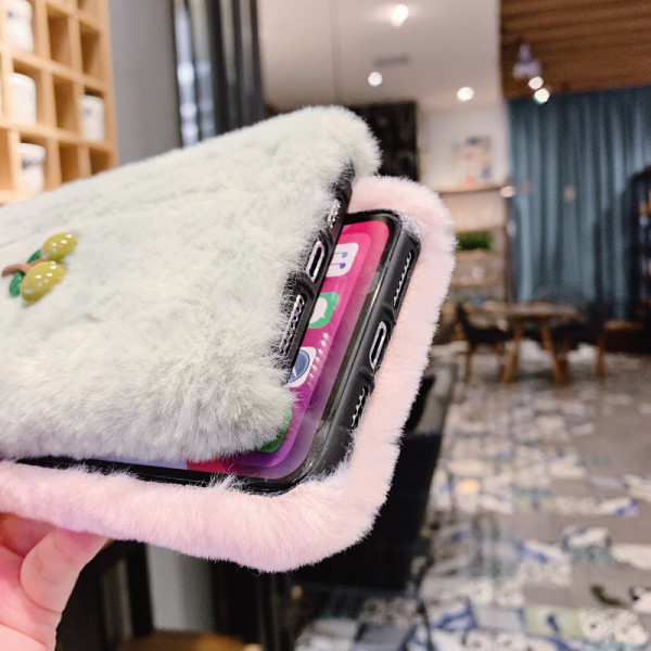  3D   χνουδοτή θήκη  με Cherry Blush σε ροζ και πράσινο για Iphone 11 Pro Max