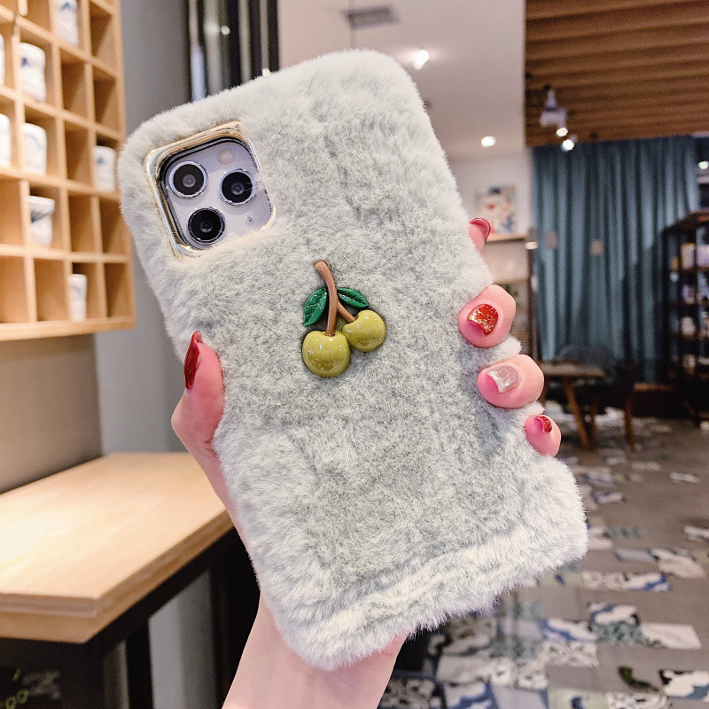  3D   χνουδοτή θήκη  με Cherry Blush σε ροζ και πράσινο για Iphone 11 Pro Max