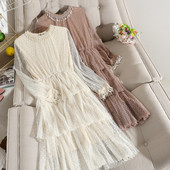 Μοντέρνο γυναικείο φόρεμα με χάντρες και μανίκια τούλι σε τέσσερα χρώματα