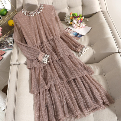 Μοντέρνο γυναικείο φόρεμα με χάντρες και μανίκια τούλι σε τέσσερα χρώματα