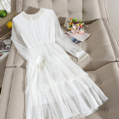 Μοντέρνο γυναικείο φόρεμα με χάντρες και μανίκια τούλι σε τέσσερα χρώματα