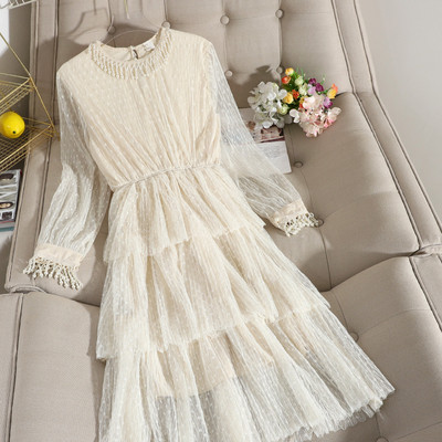 Μοντέρνο γυναικείο φόρεμα με χάντρες και μανίκια τούλι σε τέσσερα χρώματα