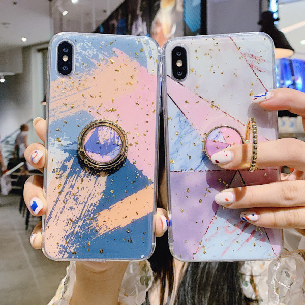 Χρωματιστή θήκη  + δακτθλίδι για Iphone X / XS σε μπλε και ροζ χρώμα