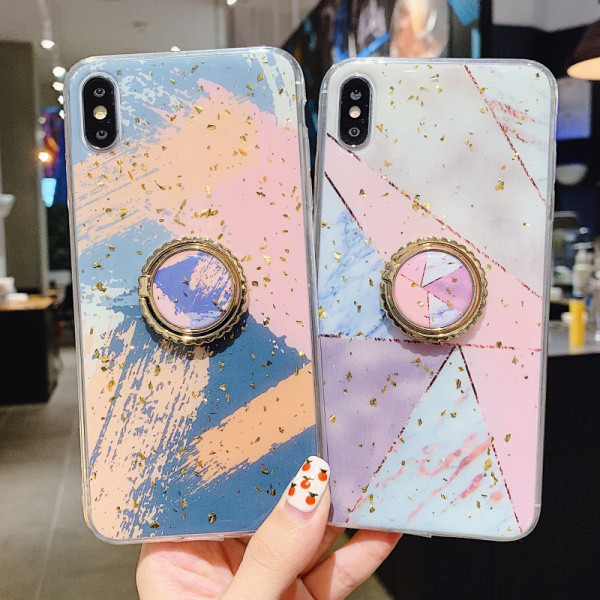 Χρωματιστή θήκη  + δακτθλίδι για Iphone X / XS σε μπλε και ροζ χρώμα