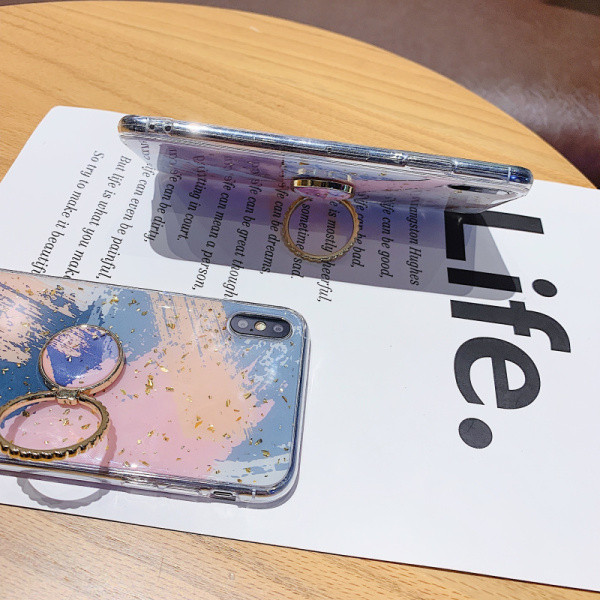 Χρωματιστή θήκη  + δακτθλίδι για Iphone X / XS σε μπλε και ροζ χρώμα